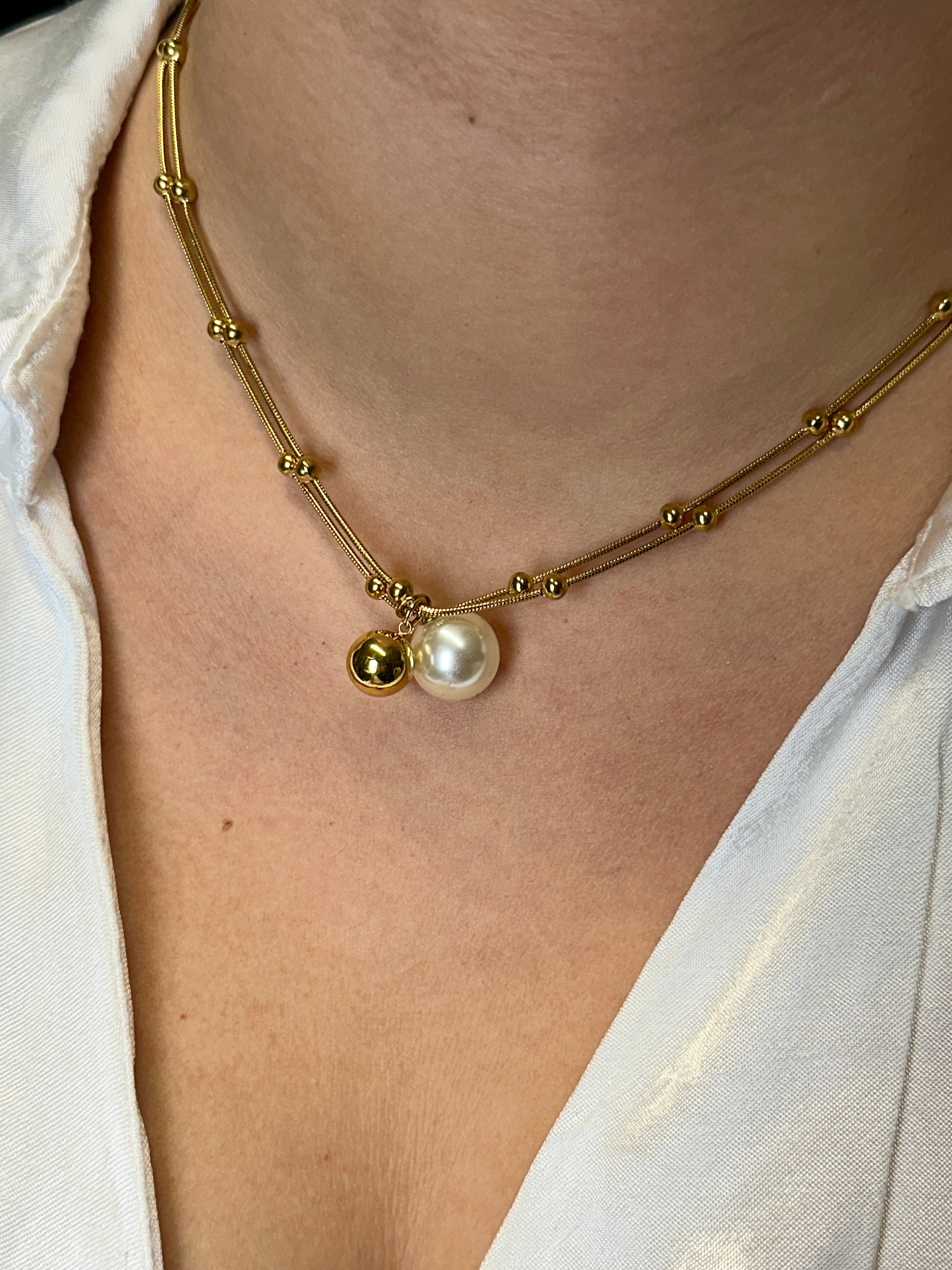 Collier double perle doré Vasca